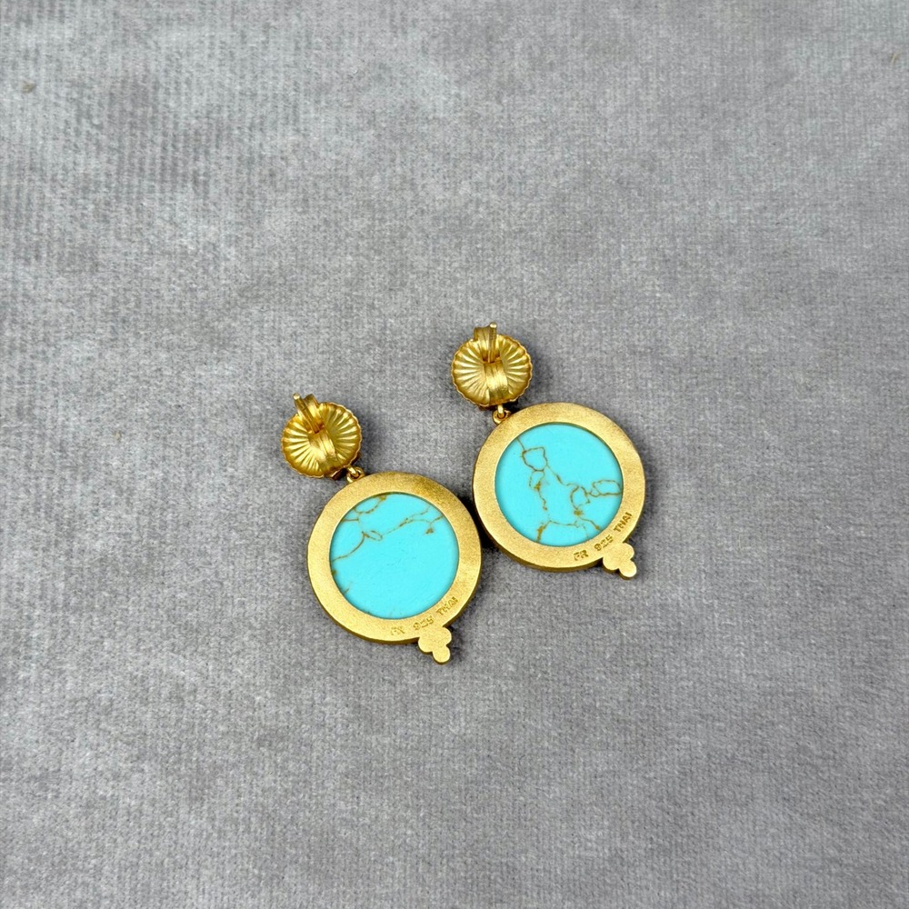 Freida Rothman Turquoise Mother of Pearl Drop Earrings Matte Gold 925 Silver - Picture 6 of 10